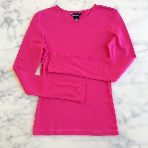NWOT. Moda International 100% Cotton Hot Pink Crewneck Long Sleeve Tee. - Picture 4 of 4